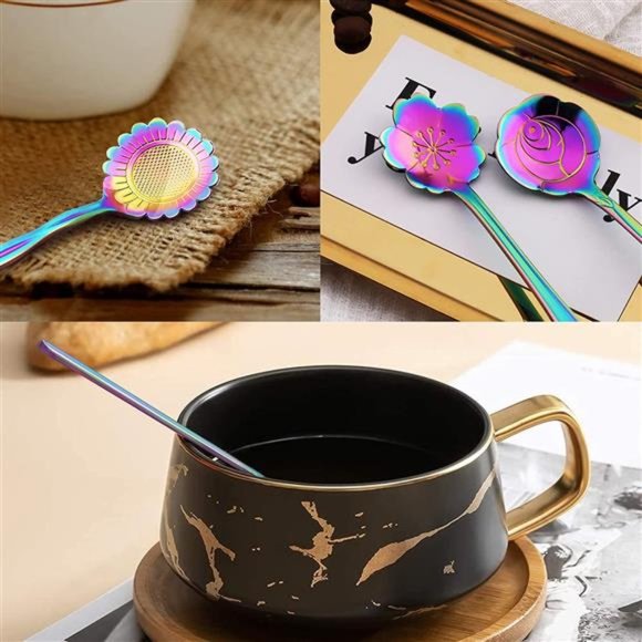 5 Pieces Rainbow Stainless Steel Tableware Creative Flower Spoon Cafe or Bar